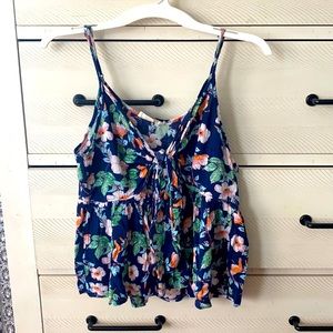 Navy blue floral tie in front spaghetti strap